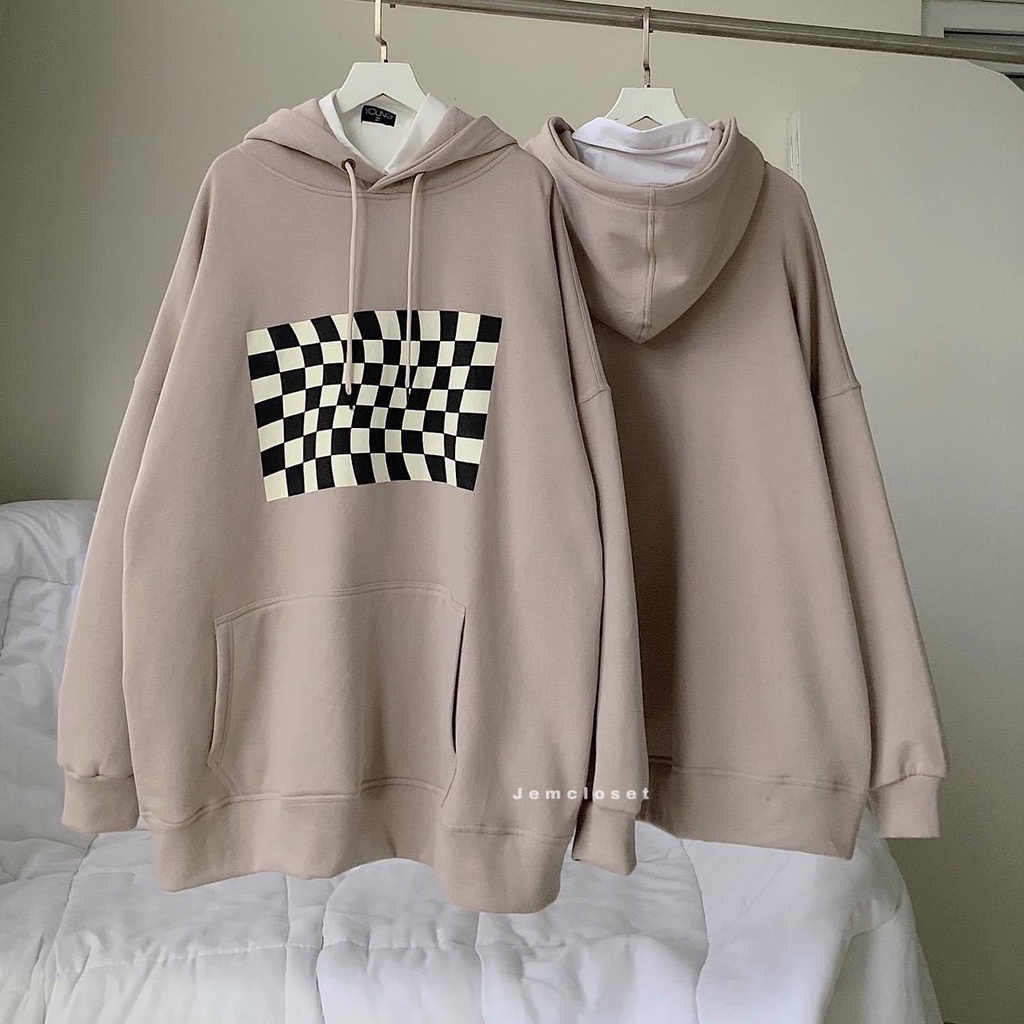 Áo hoodie unisex dài tay họa tiết hình bàn cờ [FREESHIP] Áo nỉ thu đông có mũ dáng oversize hottrend GuuZ | BigBuy360 - bigbuy360.vn