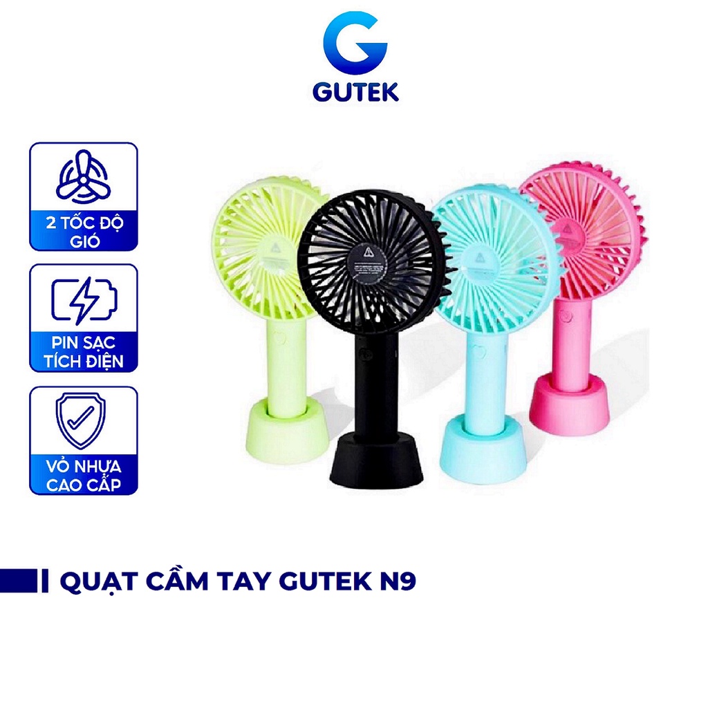 Quạt Cầm Tay Mini Gutek Minifan 3 Tốc Độ Gió Pin Sạc Tích Điện Kèm Dây Đeo Và Chân Để Bàn