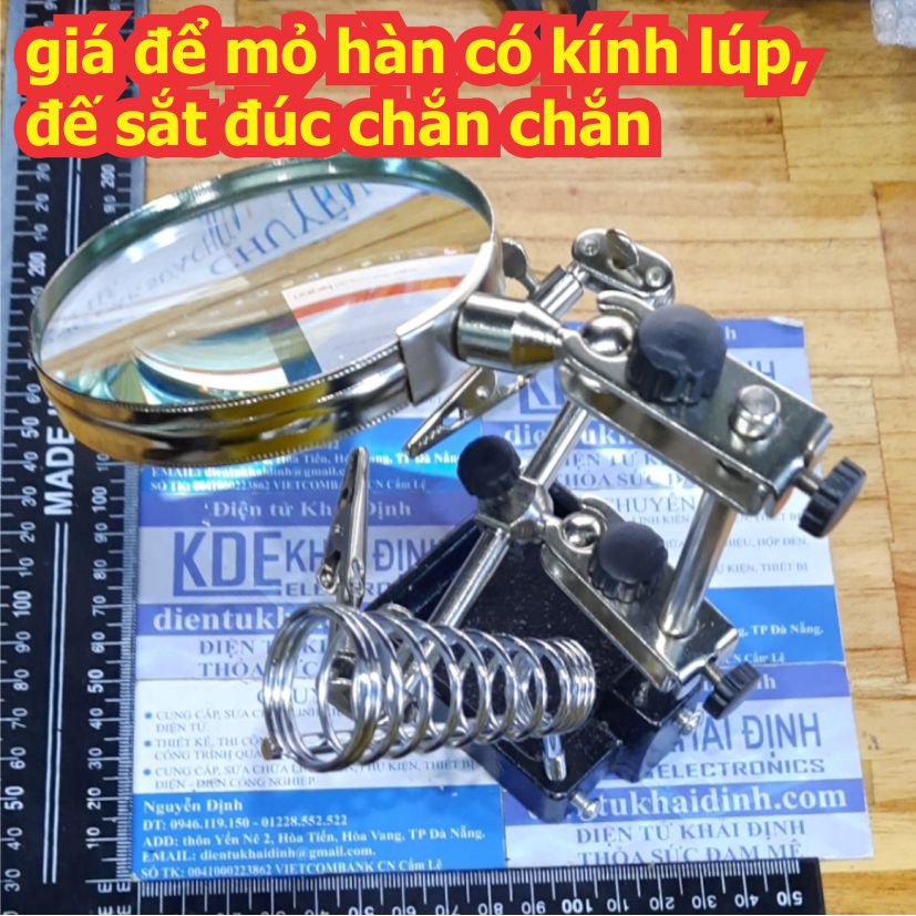 giá để mỏ hàn có kính lúp, đế sắt đúc chắn chắn kde3464