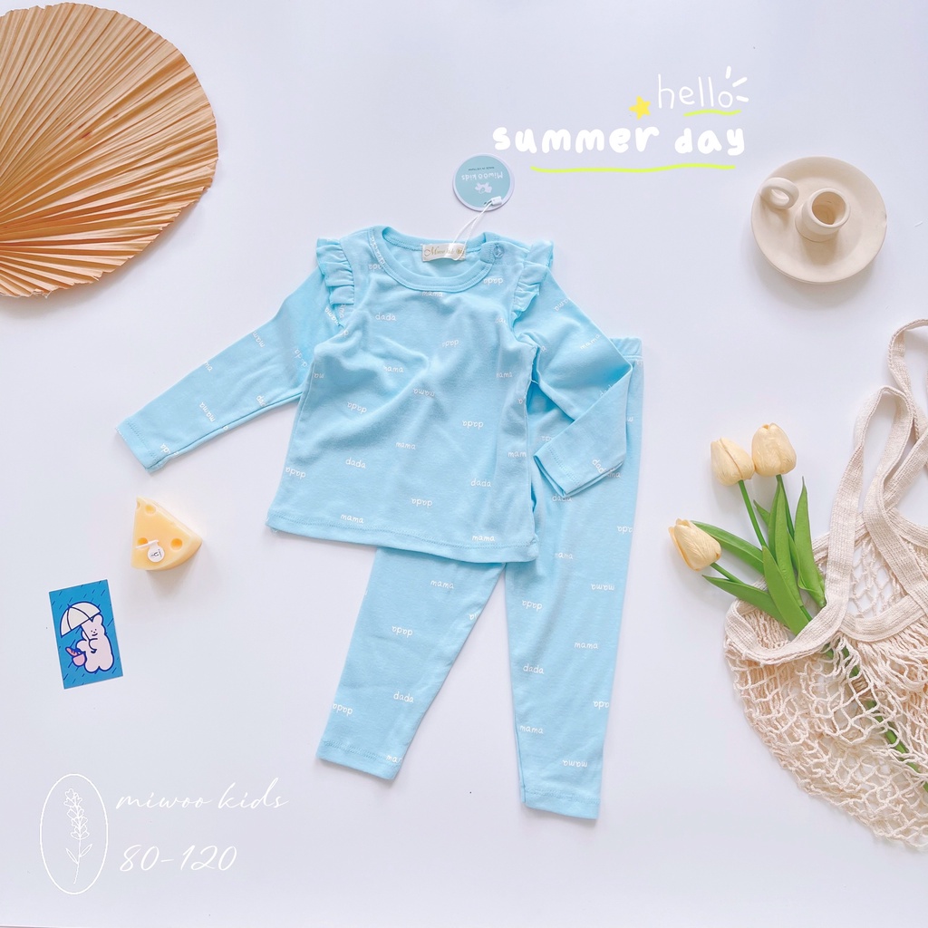 Bộ thun cotton dài tay phối cánh tiên Miwoo kids họa tiết siêu dễ thương cho bé gái bảng màu 7