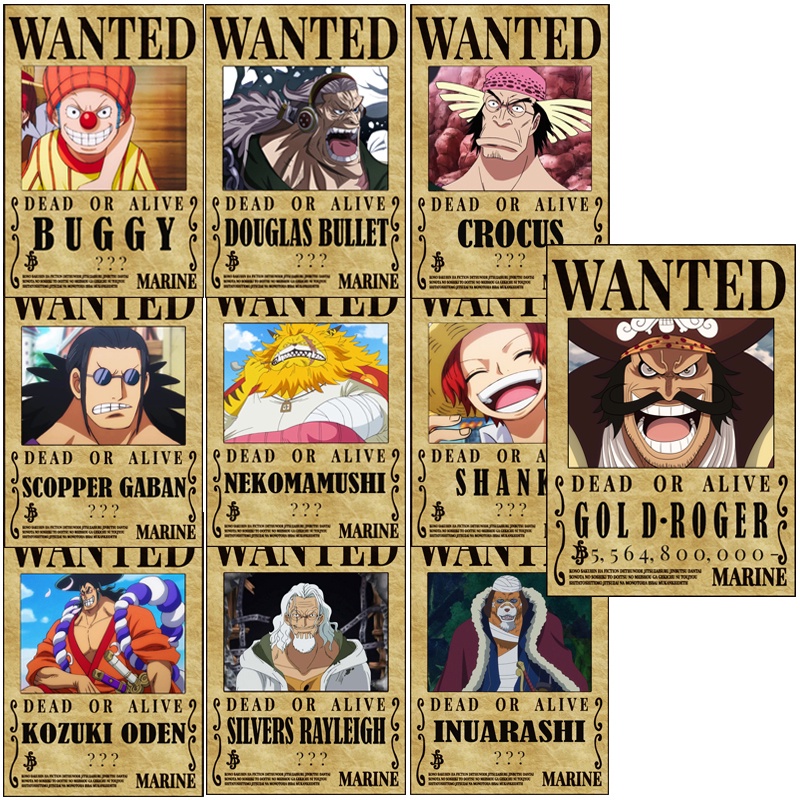 Bộ 10 tấm poster truy nã One piece băng vua hải tặc Roger ( khổ A4)