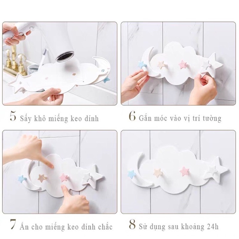 Móc Treo Đồ Dán Tường Decor Hình Đám Mây Tiện Ích Trang Trí Nhà Cửa , Móc Dán Tường Treo Đồ Đa Năng