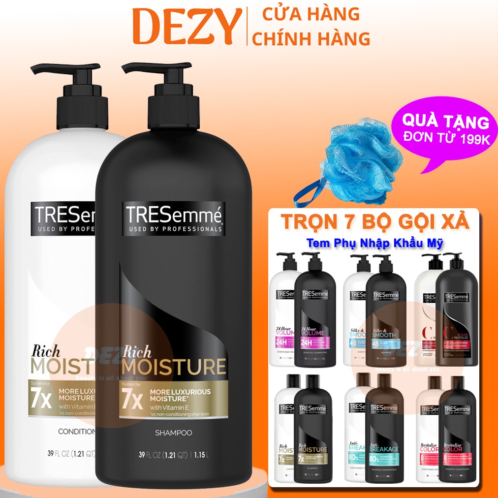 Cặp Dầu Xả Dầu Gội Tresemme Mỹ USA Shampoo - Combo Tresemmé Dầu Gội Dưỡng Tóc Ẩm Treseme Chăm Sóc Tóc Ngăn Rụn tóc Dezy