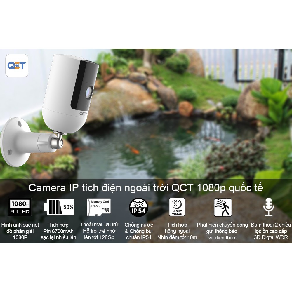 Camera ip tích điện ngoài trời QCT 1080p quốc tế