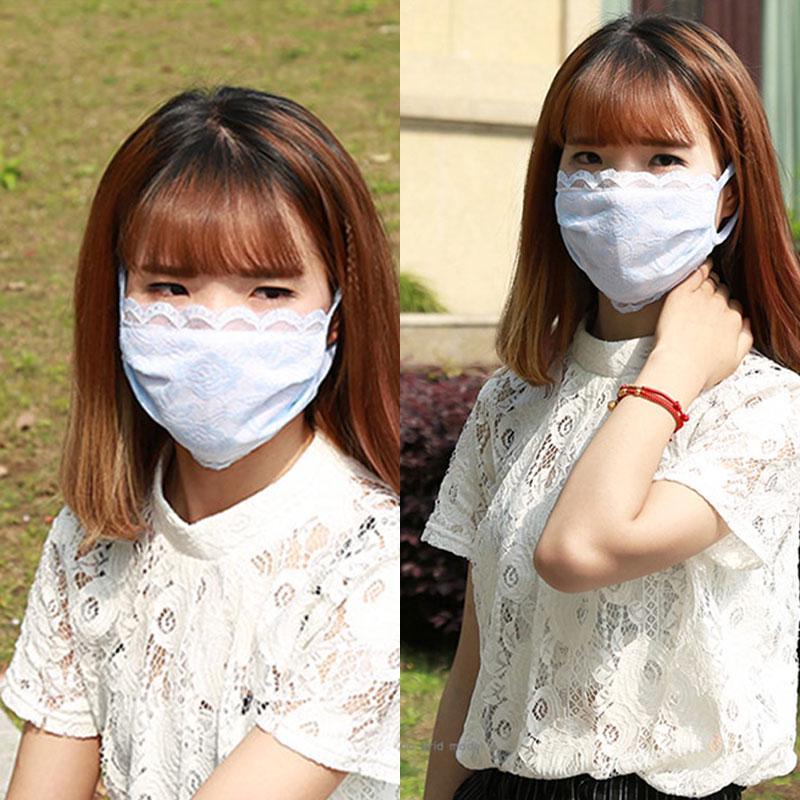 Khẩu Trang Cotton Chống Bụi Thoáng Khí Phối Ren Thời Trang