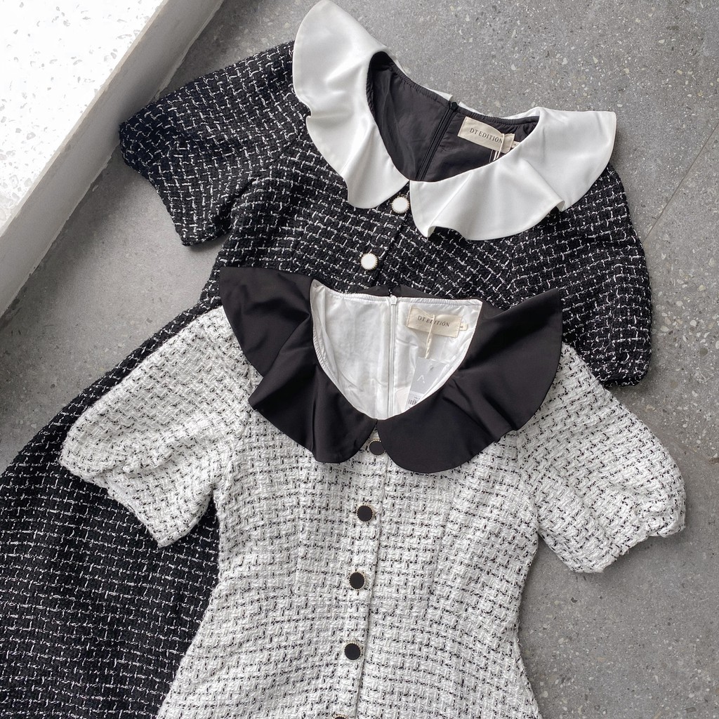 Váy dạ tweed nữ ngắn tay DT