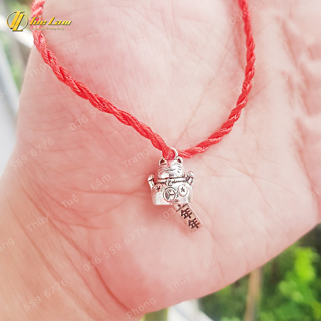 Vòng tay chỉ đỏ may mắn charm mèo thần tài bình an - Tuệ Lâm