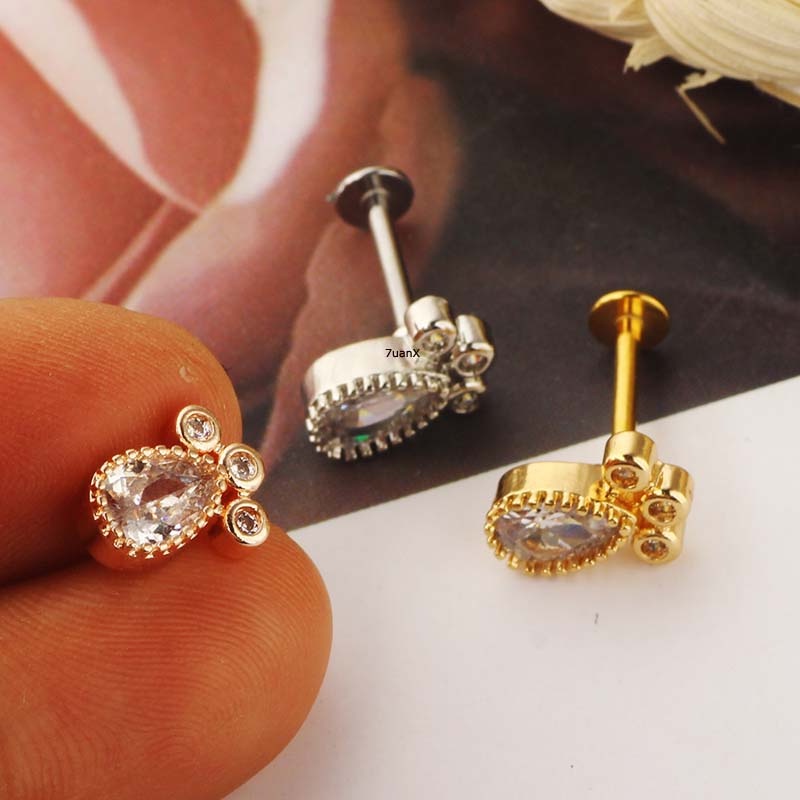 1 Khuyên Xỏ Cơ Thể Bằng Thép Không Gỉ Đính Đá Zircon 16g