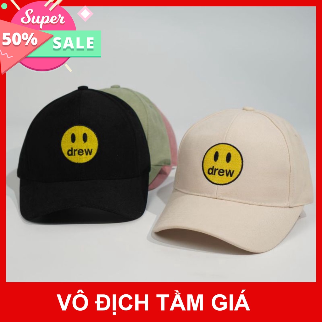Mũ lưỡi trai ❤️ Nón kết in  hình mặt DREW chất nỉ cao cấp form unisex nam nữ (Tặng Kèm bộ tag+giấy thơm)