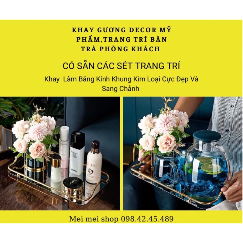 Khay Thép Tráng Gương Gold- Bạch Kim Đa Năng,Khay Decor Kim Loại Đựng Mỹ Phẩm Trang Sức