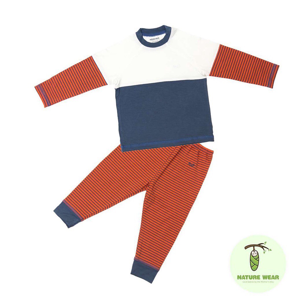 Bộ quần áo dài tay Raglan kẻ Nature Wear