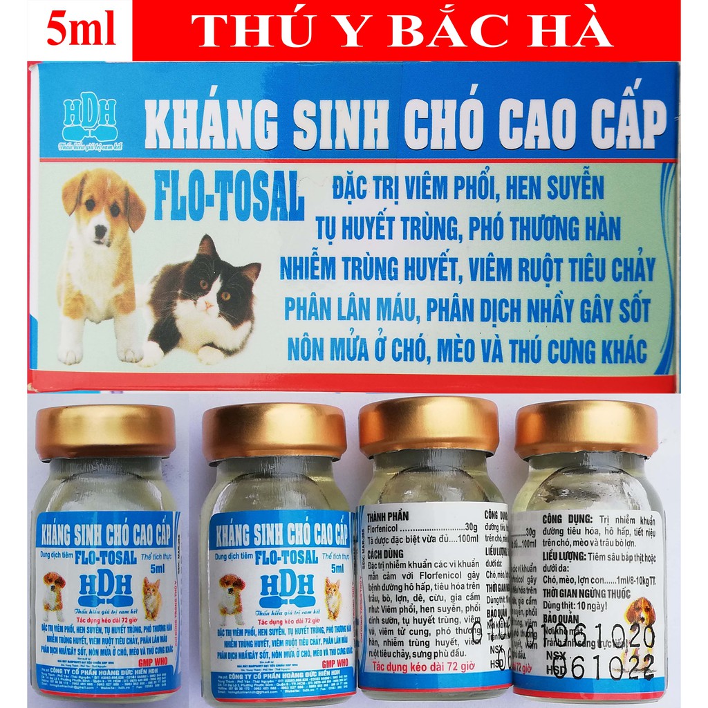 1 lọ FLO-TOSAL 5ml  Kháng sinh chó mèo cao cấp dùng cho viêm phổi, viêm ruột tiêu chảy, phân lẫn máu