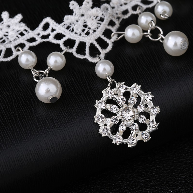 Handmade headband with white lace flowers &amp; pearls