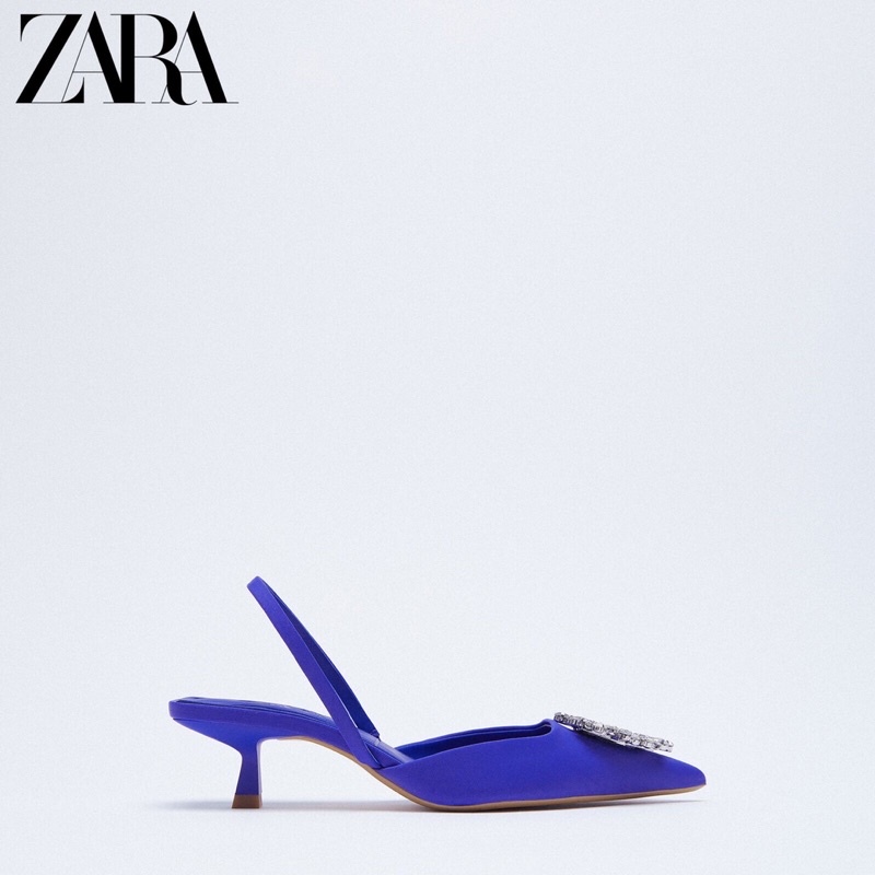 GIÀY CAO ZARA XANH DƯƠNG HỞ GÓT ĐÍNH ĐÁ LẤP LÁNH