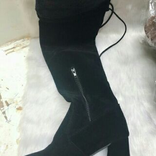 Boot đùi 7 phân gót vuông có khóa cạnh - ảnh thật