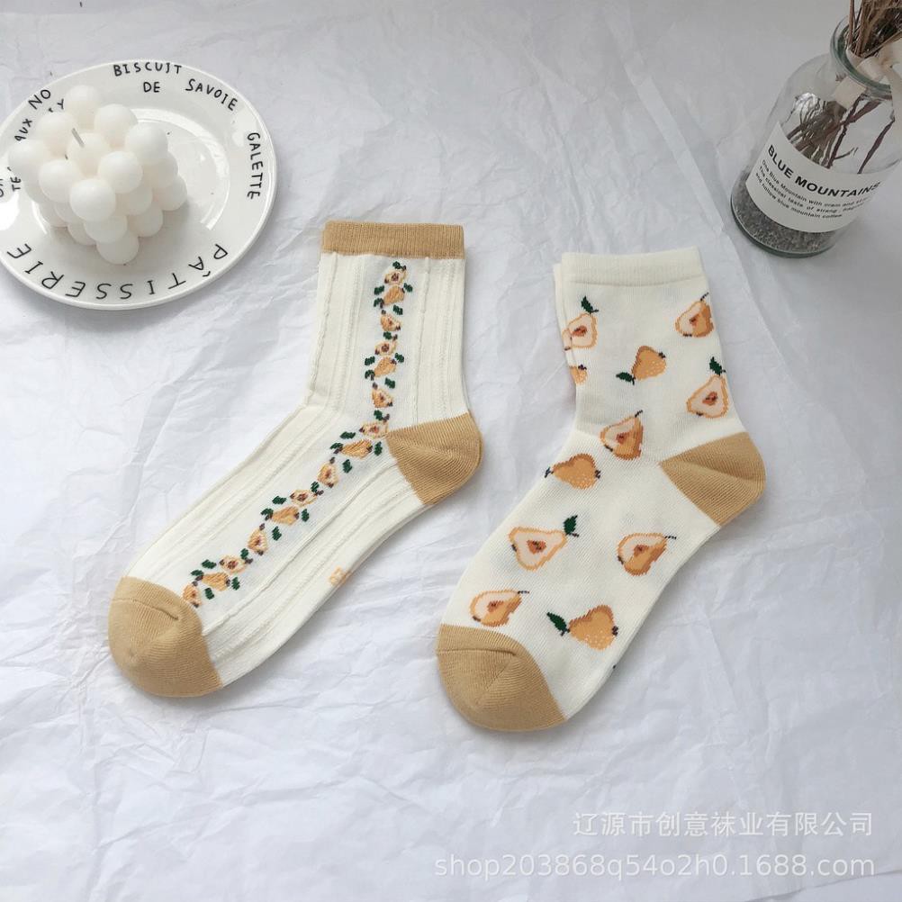 Tất cổ cao nữ Dễ thương In hình Trái cây Vớ Cao cổ nữ Cute Cotton Thu Đông Ulzzang