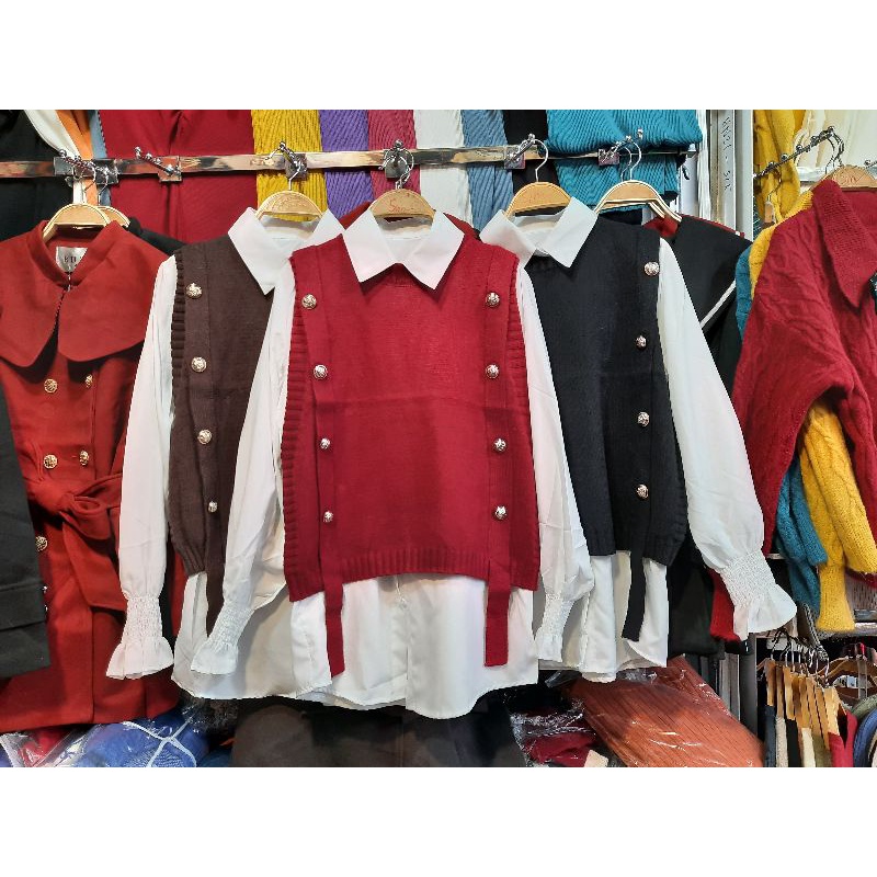 Set gilê len + áo sơ mi trắng