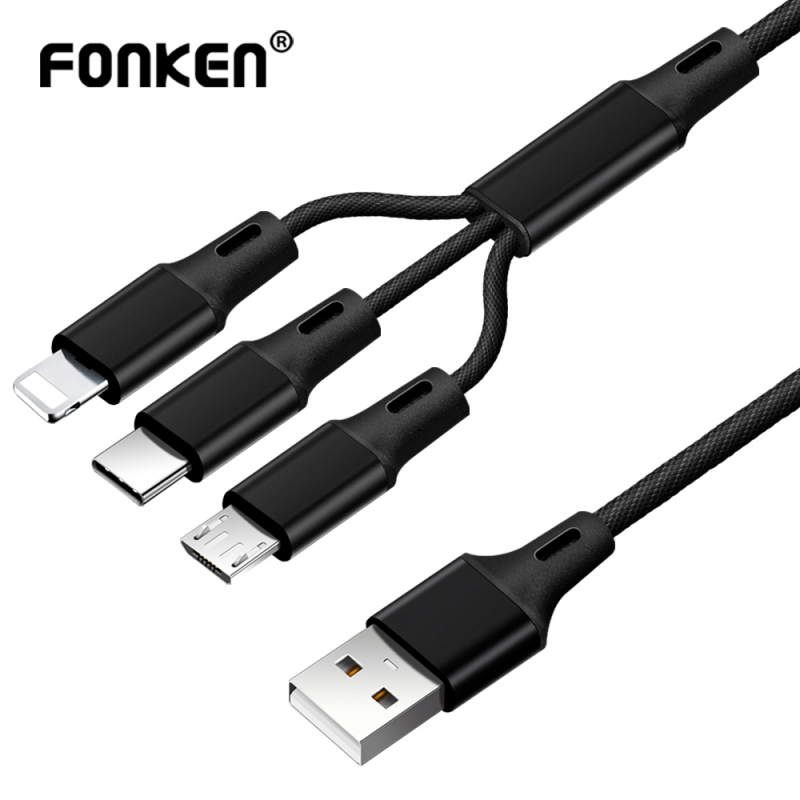 Cáp Sạc Fonken FY121 Cho Samsung Iphone 12 Có Sạc Nhanh Cắm Micro USB Type-C Lightning 2.4A 1.2M