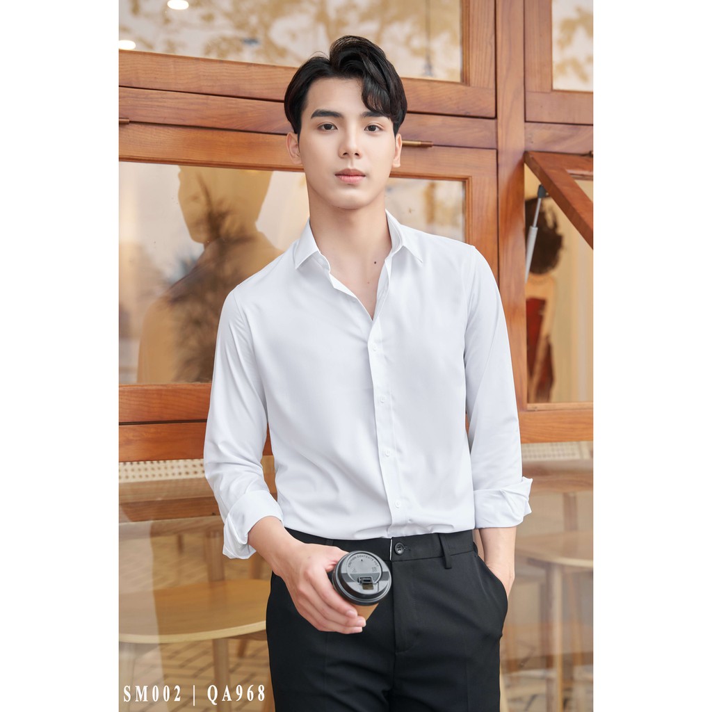 Áo sơ mi trắng nam Hàn Quốc vải Chun Tre xuất hàn siêu đẹp không nhăn, chuẩn form - D. Faber | BigBuy360 - bigbuy360.vn
