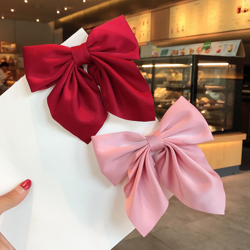Kẹp Tóc Nơ Satin Màu Trơn Dễ Thương Cho Bé Gái