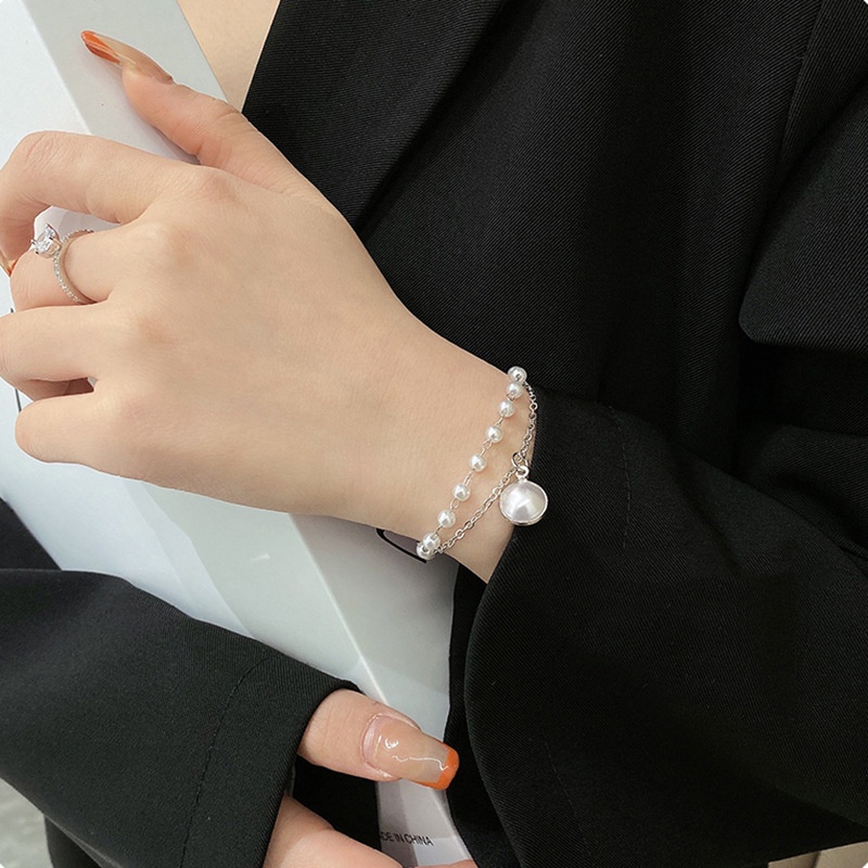 Vòng Tay Hai Lớp Đính Ngọc Trai Phong Cách Hàn Quốc Màu Sắc Ngọt Ngào Thời Trang Cho Nữ