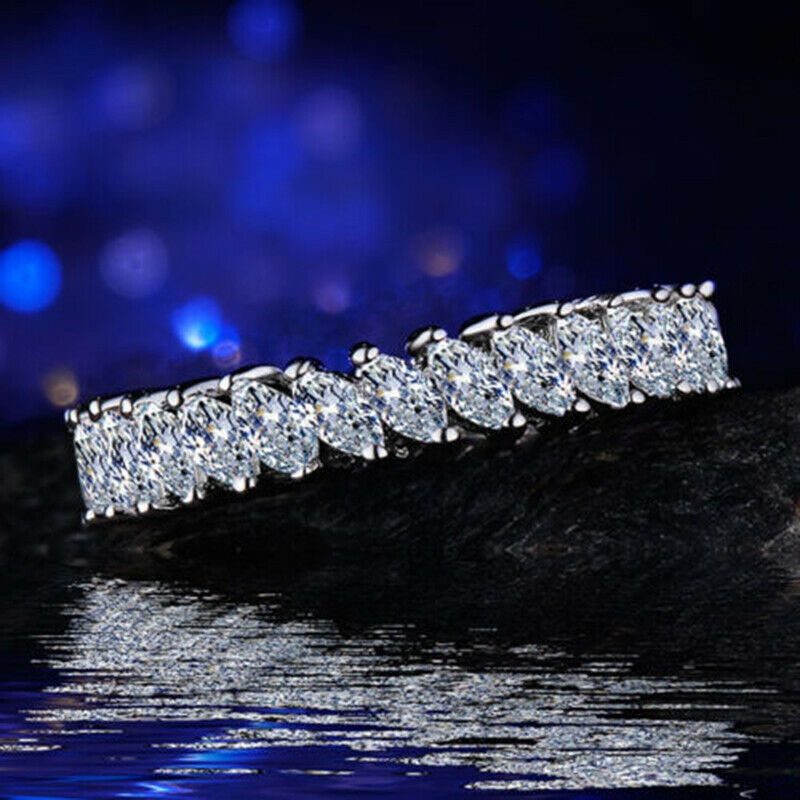 Màu bạc tuyệt đẹp Marquise Cắt nhẫn pha lê trắng cho phụ nữ Đồ trang sức đính hôn trong đám cưới Món quà Giáng sinh