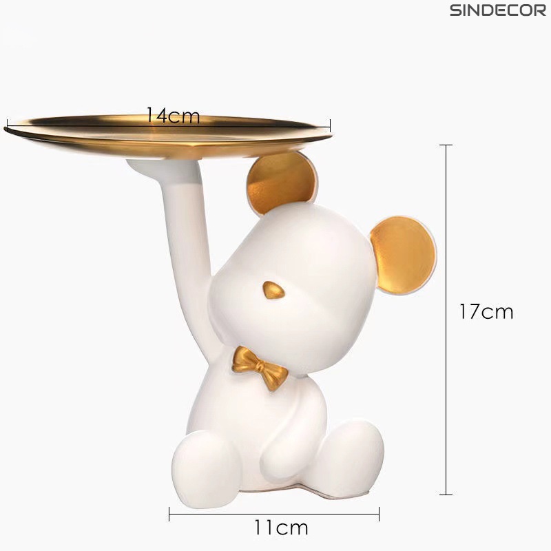 Gấu bê khay,ôm tô đựng đồ trái cây, khay kim loại, tô thủy tinh, ngộ nghĩnh, dễ thương - Sindecor