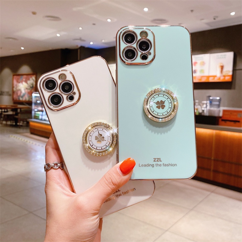 Ốp điện thoại mềm mạ điện kèm nhẫn đỡ thích hợp cho IPhone 13 12 11 Pro Max XS Max XR X 8 7 Plus