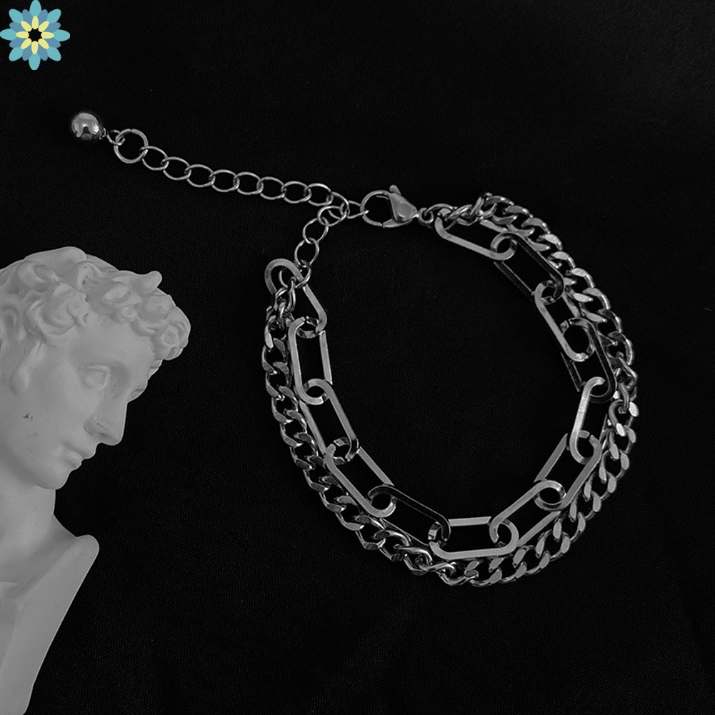 Vòng Tay Dây Xích Kim Loại Hai Lớp Phong Cách hip hop Đơn Giản Thời Trang Cho Nam Và Nữ