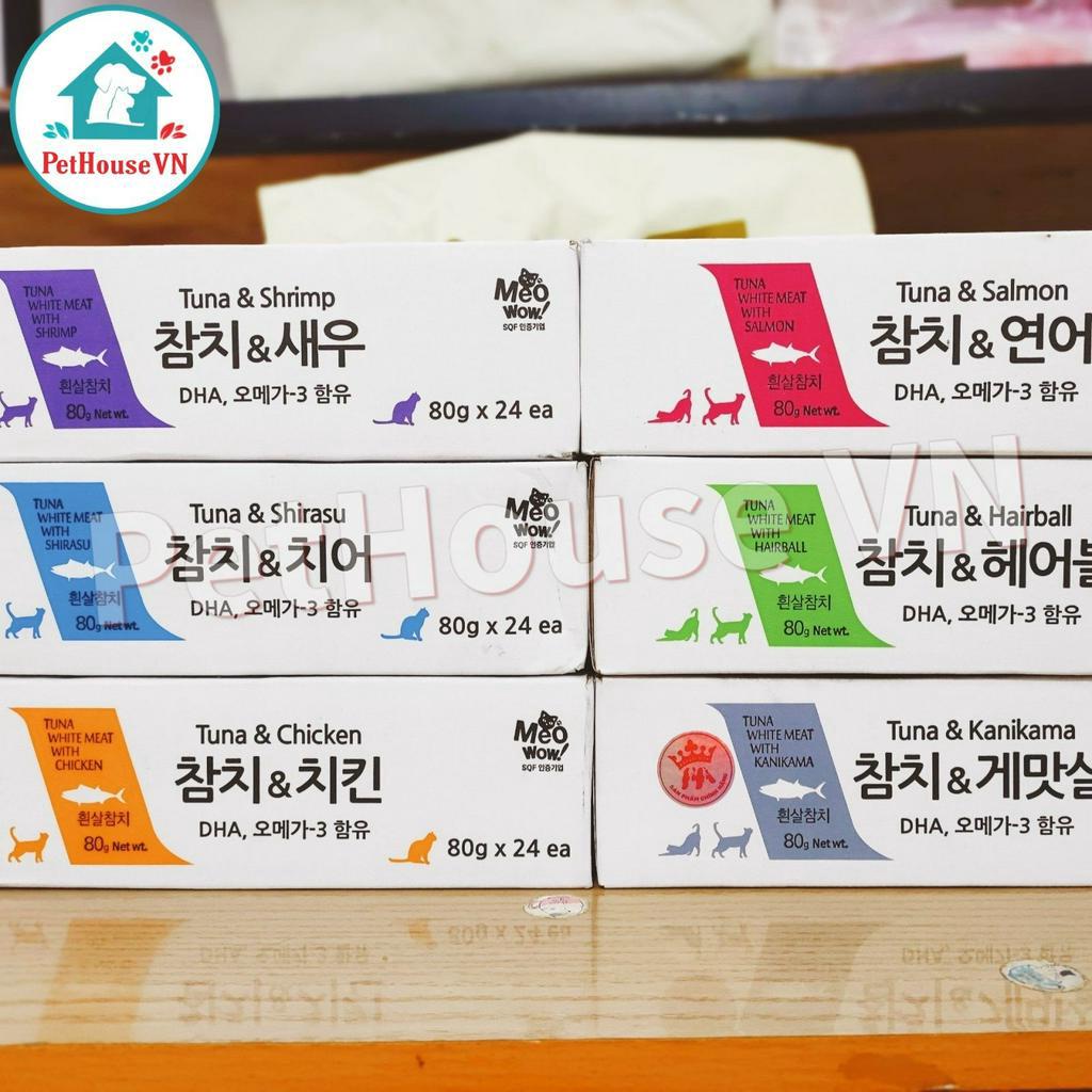 Thùng 24 Lon Pate MEOWOW Mix Đủ 6 Vị Cá Ngừ Trắng Nguyên Miếng Dành Cho Mèo Nhập Khẩu Hàn Quốc