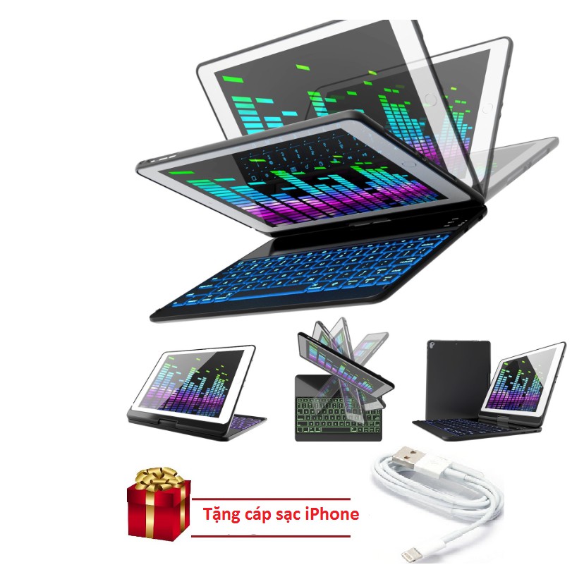 Bàn phím kiêm ốp lưng cho iPad New 2018 9.7'' xoay 360 độ (Đen).Sản phẩm hot năm 2018 tặng cáp sạc iPhone