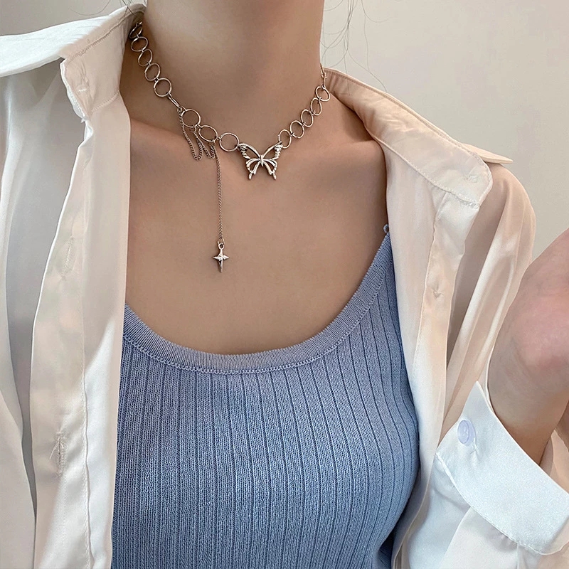 Vòng cổ choker trang trí hình bướm phối tua rua xinh xắn thời trang xu hướng