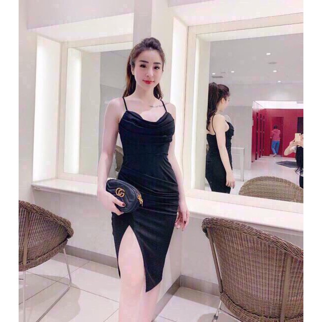 ĐẦM BODY CHẤT THUN CÁT HÀN 2 DÂY CỔ ĐỔ CH55 | BigBuy360 - bigbuy360.vn