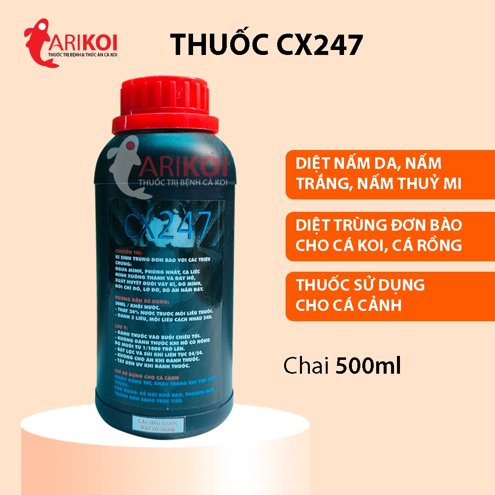 Cx247 diệt nấm da, nấm trắng, nấm thuỷ mi, ký sinh trùng đơn bào cho cá koi, cá rồng, cá cảnh 500ml
