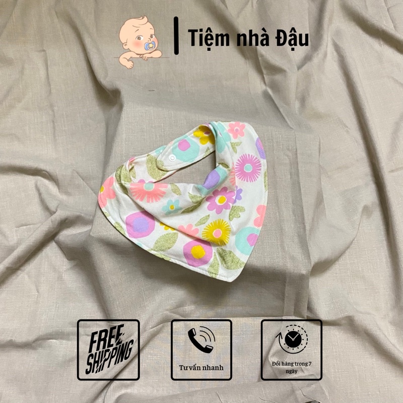Yếm cổ bibs cotton cho bé trai gái ăn dặm có cúc bấm từ sơ sinh đến 36M+