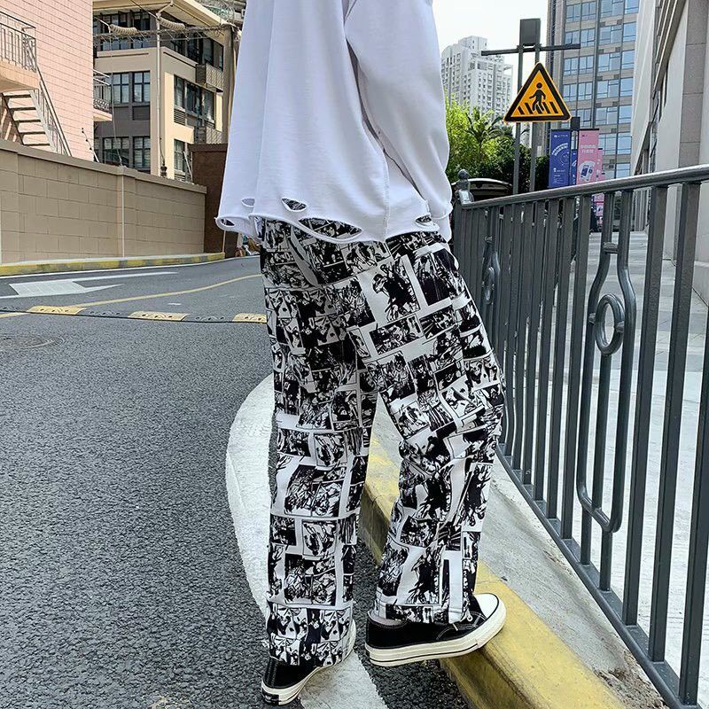 (Ảnh thật)Quần jogger nỉ ống xuông unisex nam nữ họa tiết ulzzang form rộng phong cách hàn