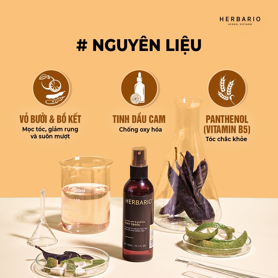 Bộ 2 chai xịt dưỡng tóc Herbario 100ml và 1 serum giúp mọc tóc vỏ bưởi, bồ kết Herbario 30ml