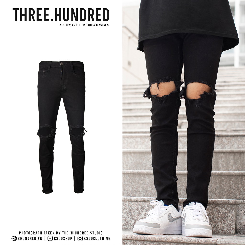 Quần Skinny Jeans Nam-Màu Đen-Rách Gối To-Chất Liệu Cotton Co Giãn-Ống Đứng Dáng-Ống Ôm Chân Chuẩn Skinny | WebRaoVat - webraovat.net.vn