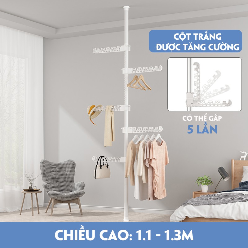 Thanh Treo Quần Áo Đa Năng Không Cần Khoan Tường, Cây Treo Đồ Bằng Thép Cacbon Sơn Chống Rỉ Cao Cấp