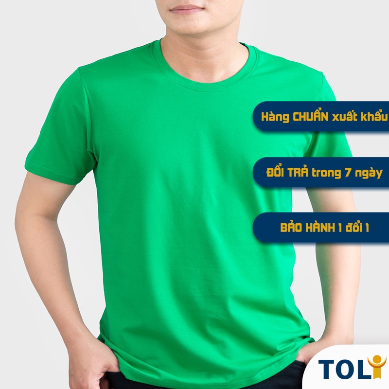 Áo thun nam trơn cổ tròn màu xanh lá TOLI, chất cotton 4 chiều mềm mịn, co dãn, form suông cơ bản [NHIỀU MÀU]