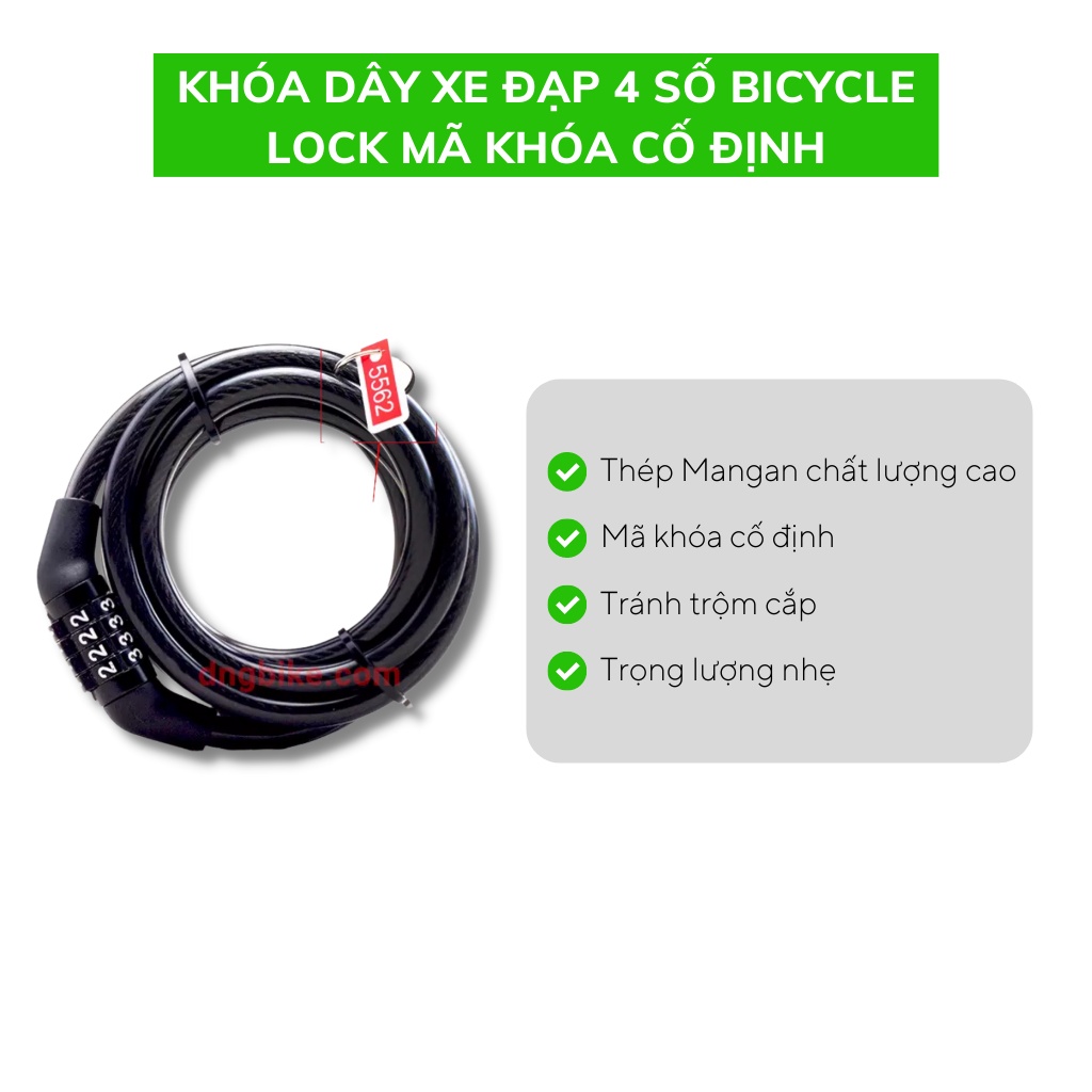 Khóa dây xe đạp 4 Số Bicycle Lock mã khóa cố định