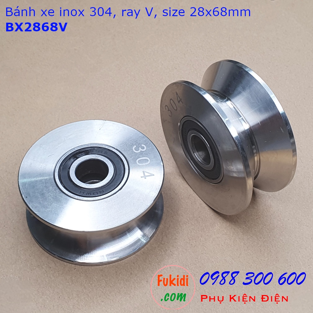 Bánh xe inox 304 size 28x68mm chạy trên ray U, V và H, tải trọng 250kg - BX2868U | BX2868V | BX2868H