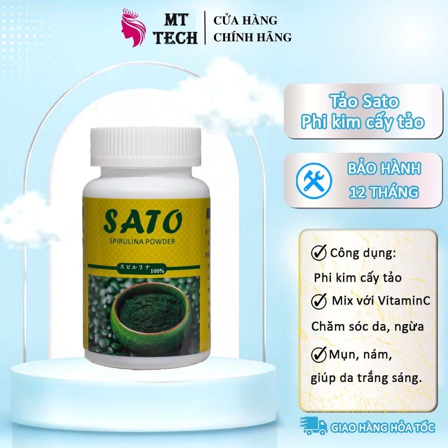 Bột Tảo Xoắn Sato Nhật Bản, Cấy Tảo Nano Trắng Da Min Da Mờ Thâm Hôp 100g ( Hàng Chuẩn)