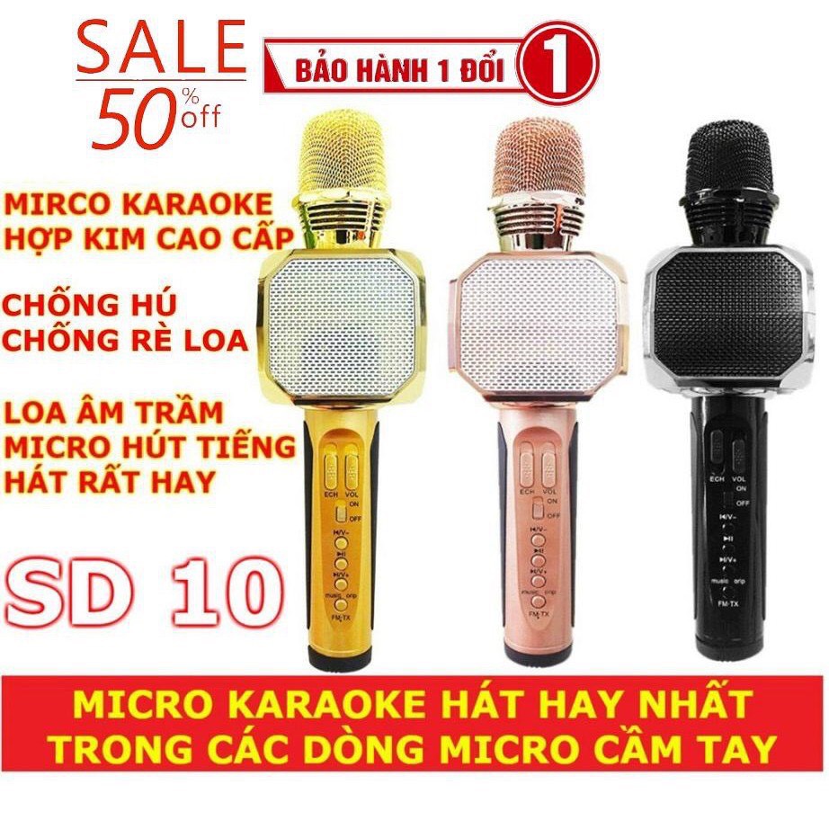 ⚡Hàng Loại 1⚡ MICRO Không Dây Cầm Tay SD10 - Mic hát karaoke bluetooth âm thanh chuẩn [ BH 12 tháng ]