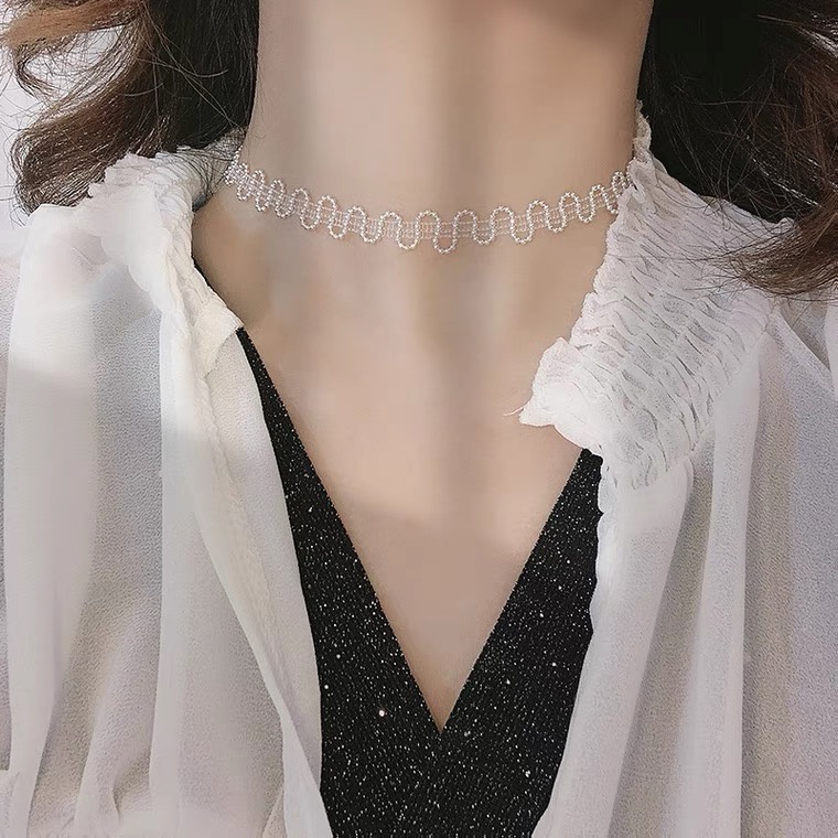 Vòng Cổ Choker Dây Xích Màu Trắng Đơn Giản Thời Trang Cho Nữ
