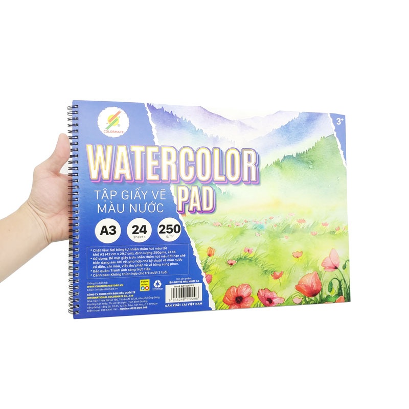 Tập Vẽ Màu Nước A3 250gsm Watercolor Pad - Colormate ARTISH-W3 (24 Tờ)