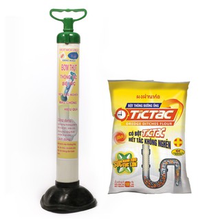 Combo Bơm thông tắc bồn cầu và bột thông tắc cống Tictac 100g