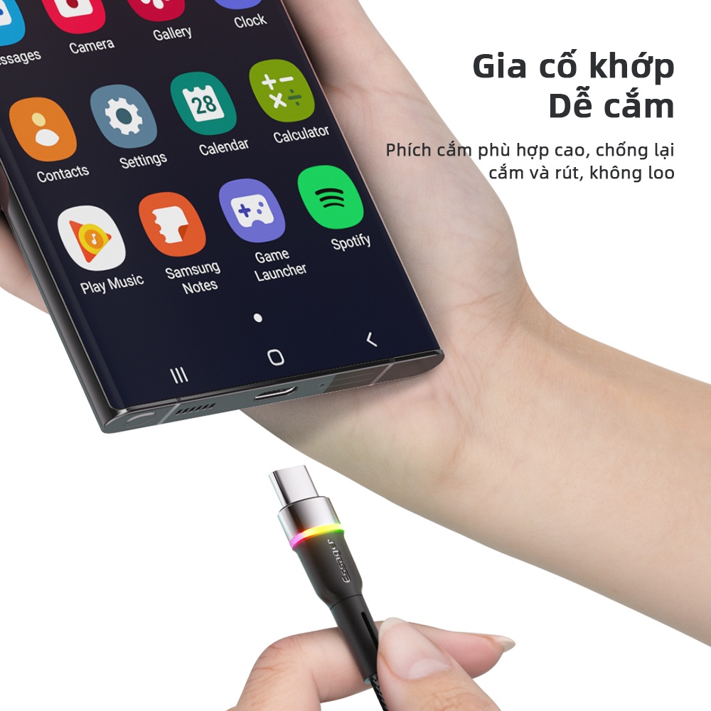 Dây cáp sạc nhanh ESSAGER USB type C có đèn LED 3a cho samsung realme