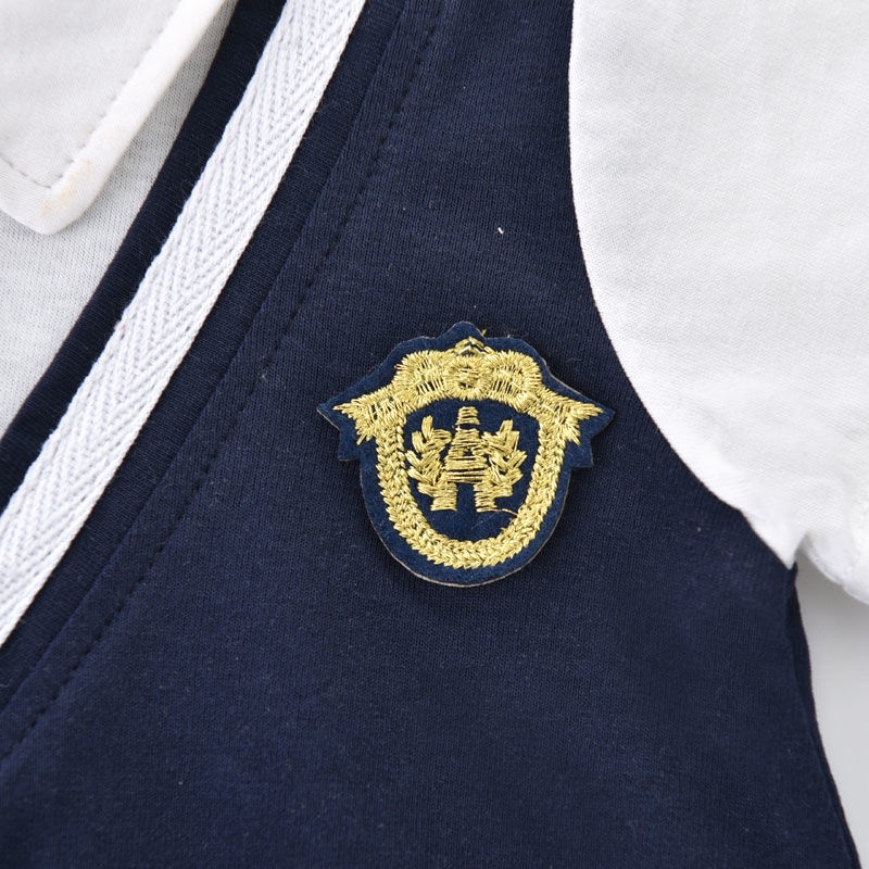 Bộ Áo Liền Quần Bằng Cotton Tay Ngắn Đính Nơ Thời Trang Mùa Hè Cho Bé Trai 0-2 Tuổi