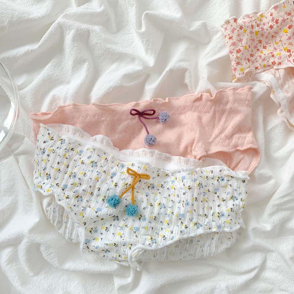 Quần lót cotton không đường may viền bèo phối lưới phong cách lolita ngọt ngào thời trang cho nữ